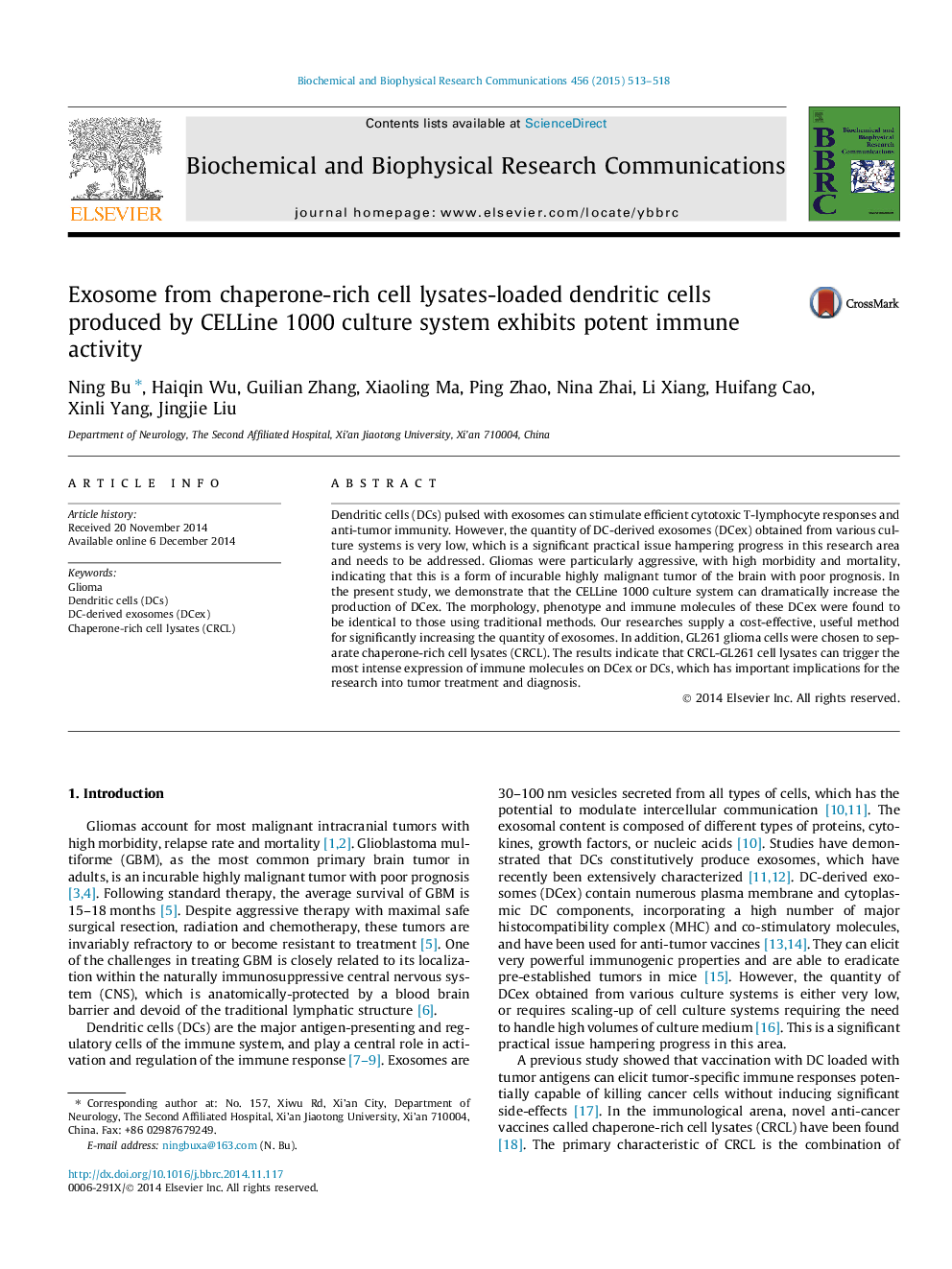 Exosome from chaperone-rich cell lysates-loaded dendritic cells produced by CELLine 1000 culture system exhibits potent immune activity