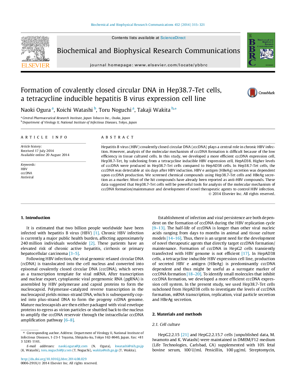 Formation of covalently closed circular DNA in Hep38.7-Tet cells, a tetracycline inducible hepatitis B virus expression cell line