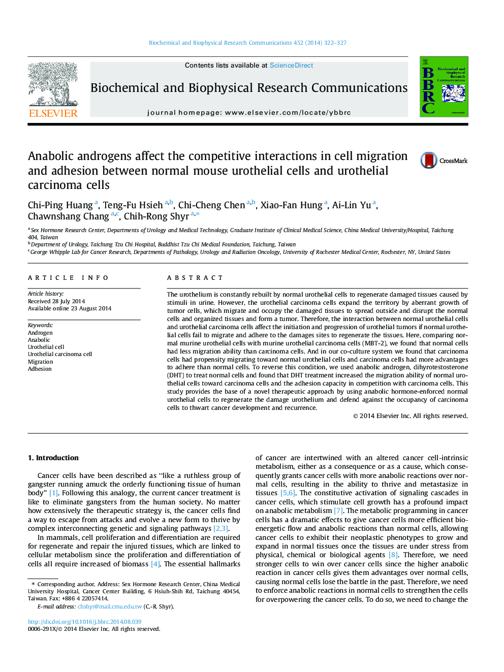 Anabolic androgens affect the competitive interactions in cell migration and adhesion between normal mouse urothelial cells and urothelial carcinoma cells