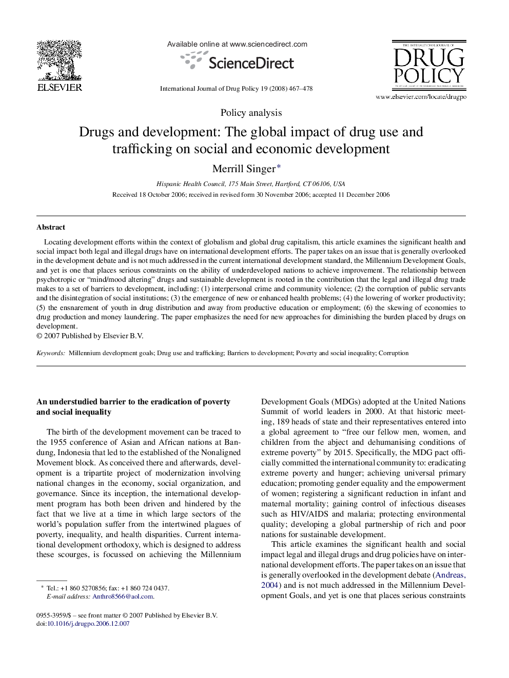 Drugs and development: The global impact of drug use and trafficking on social and economic development