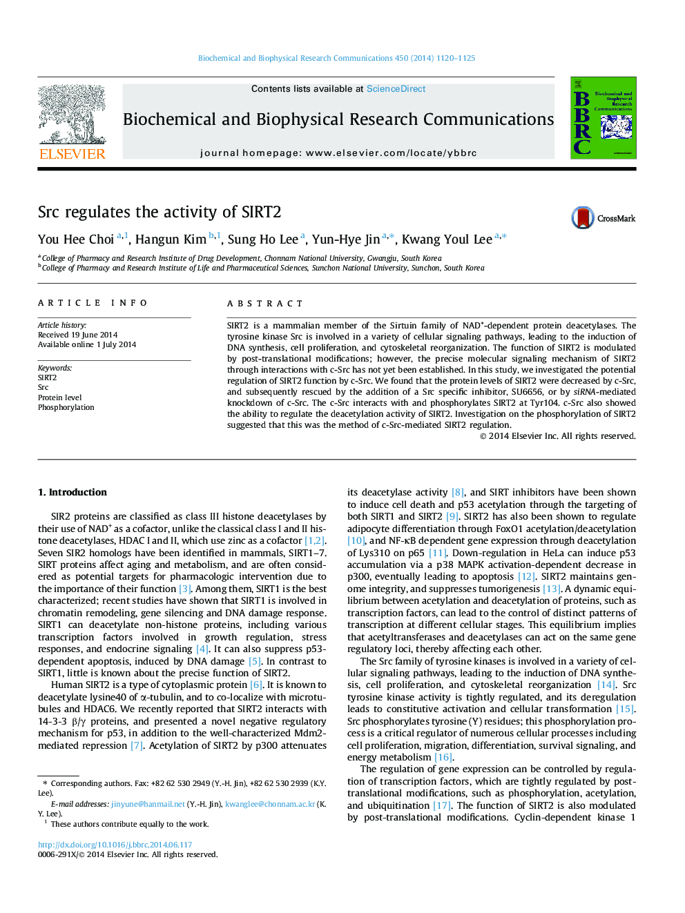 Src regulates the activity of SIRT2