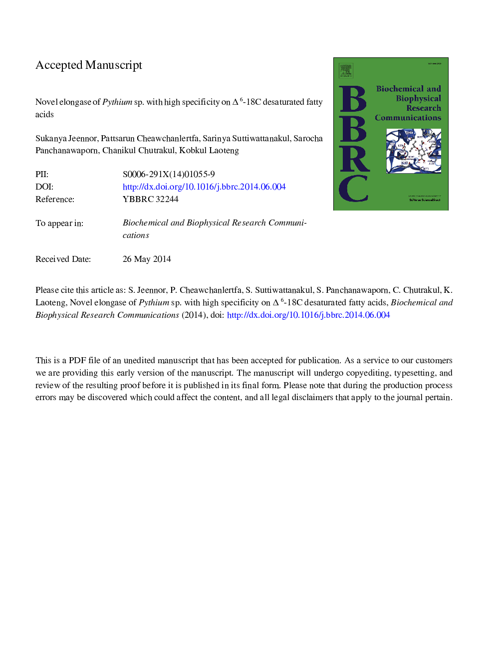 Novel elongase of Pythium sp. with high specificity on Î6-18C desaturated fatty acids