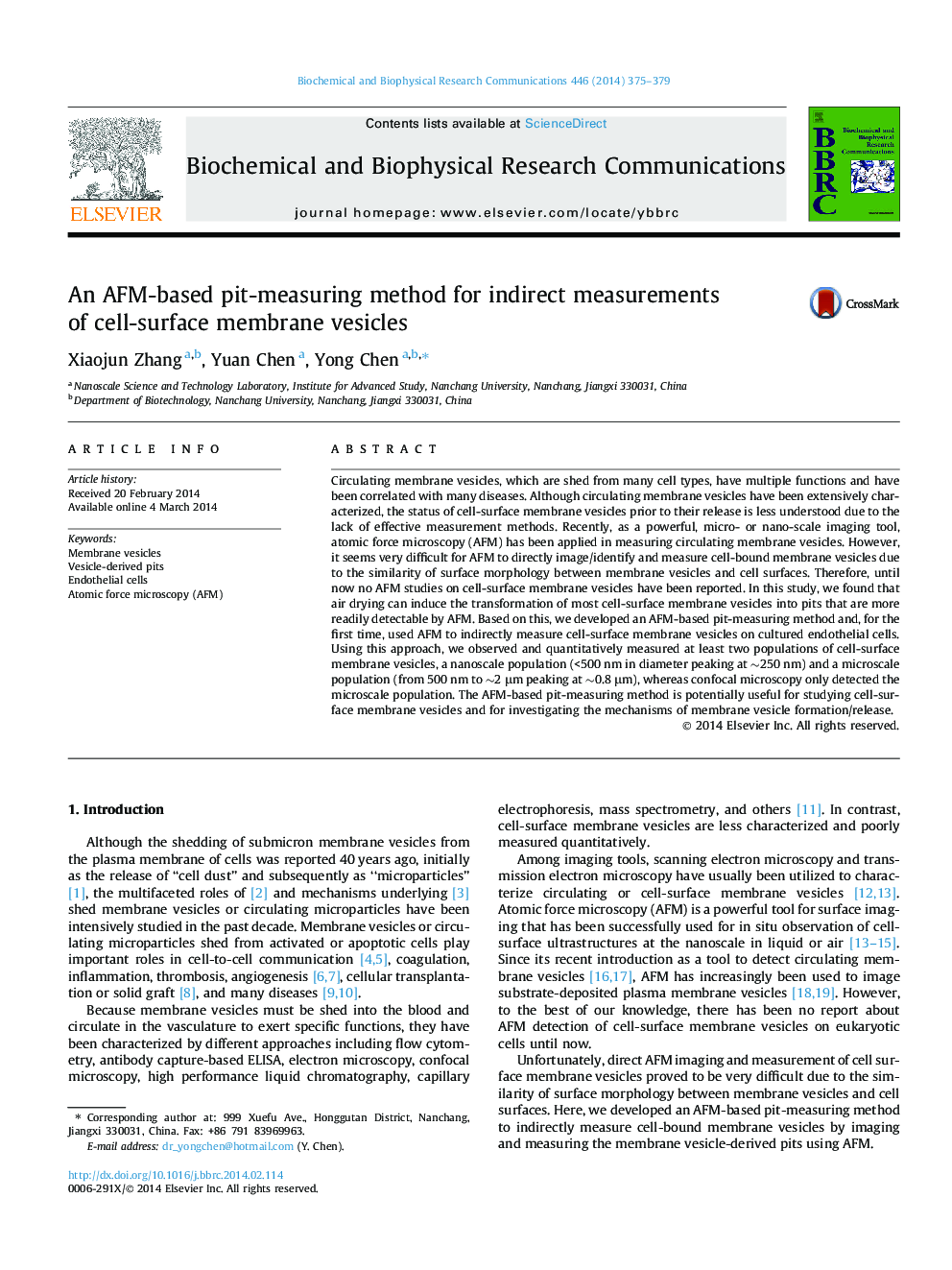 An AFM-based pit-measuring method for indirect measurements of cell-surface membrane vesicles