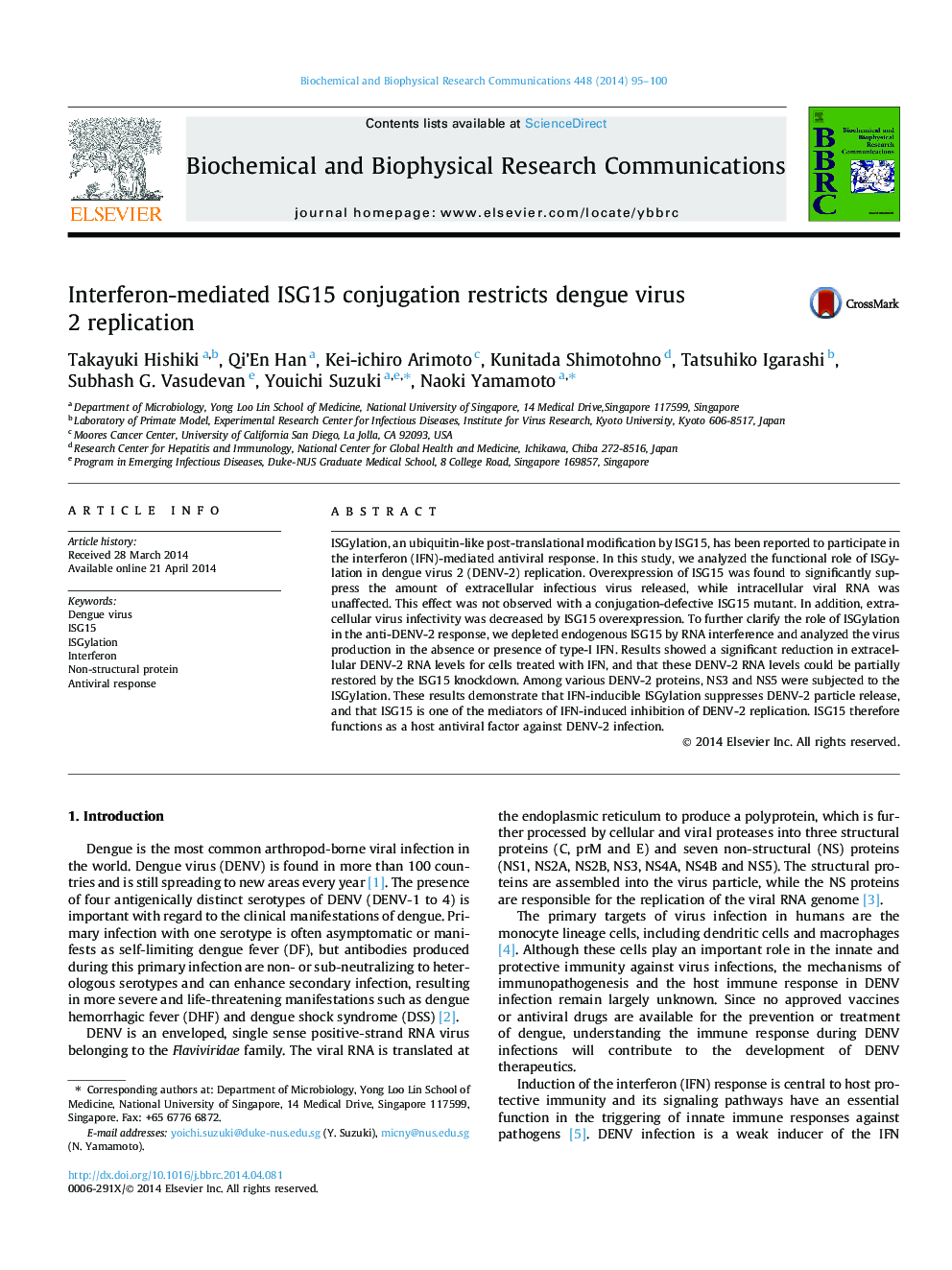 Interferon-mediated ISG15 conjugation restricts dengue virus 2 replication