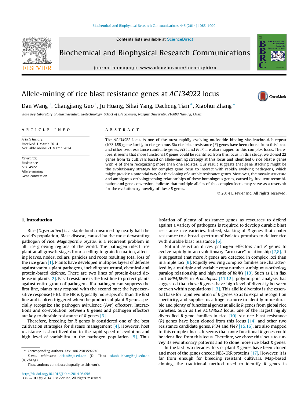 Allele-mining of rice blast resistance genes at AC134922 locus