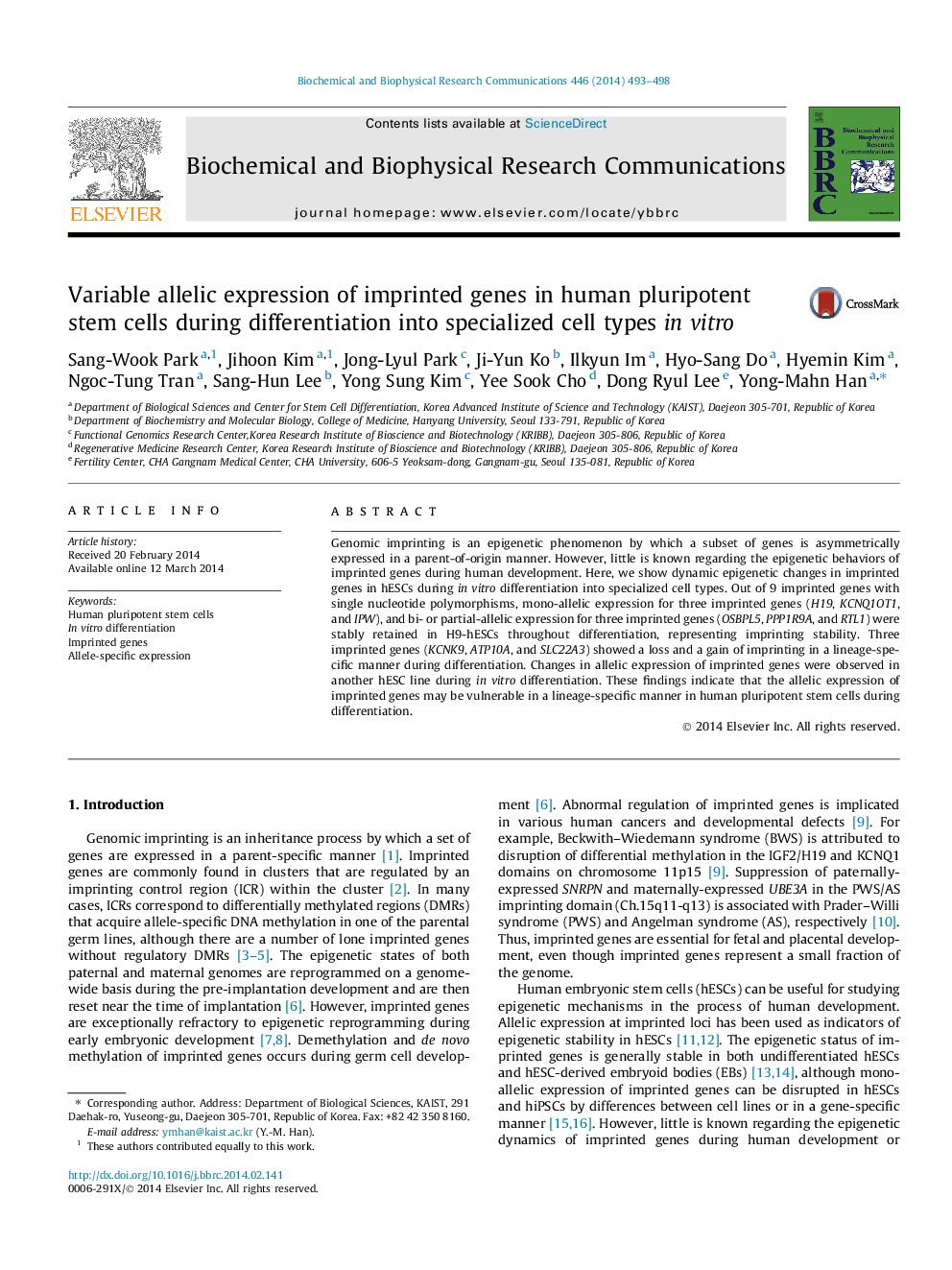 Variable allelic expression of imprinted genes in human pluripotent stem cells during differentiation into specialized cell types in vitro