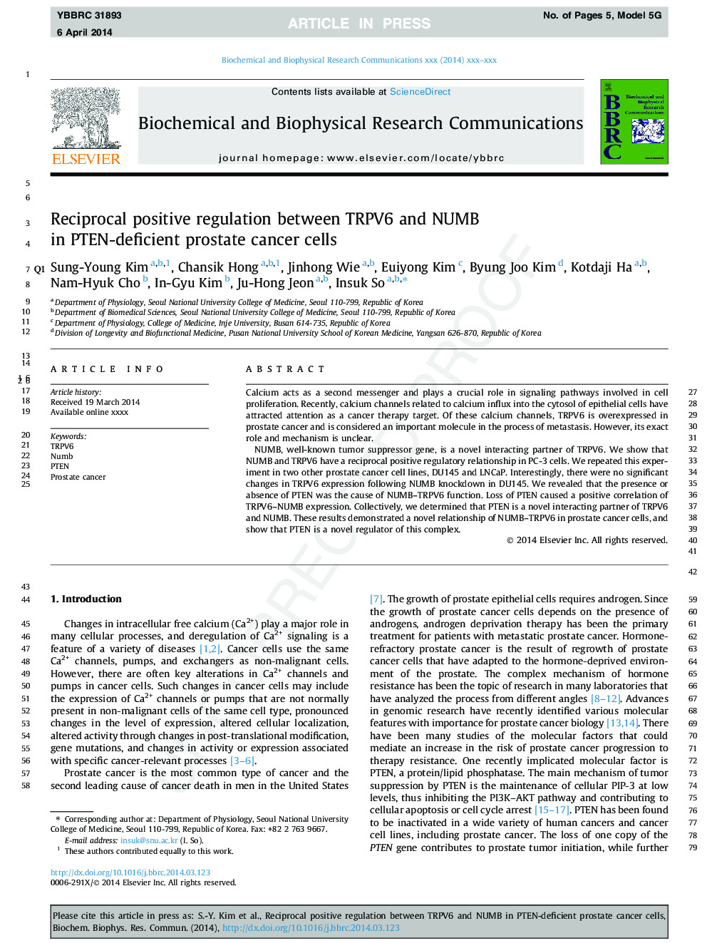 Reciprocal positive regulation between TRPV6 and NUMB in PTEN-deficient prostate cancer cells