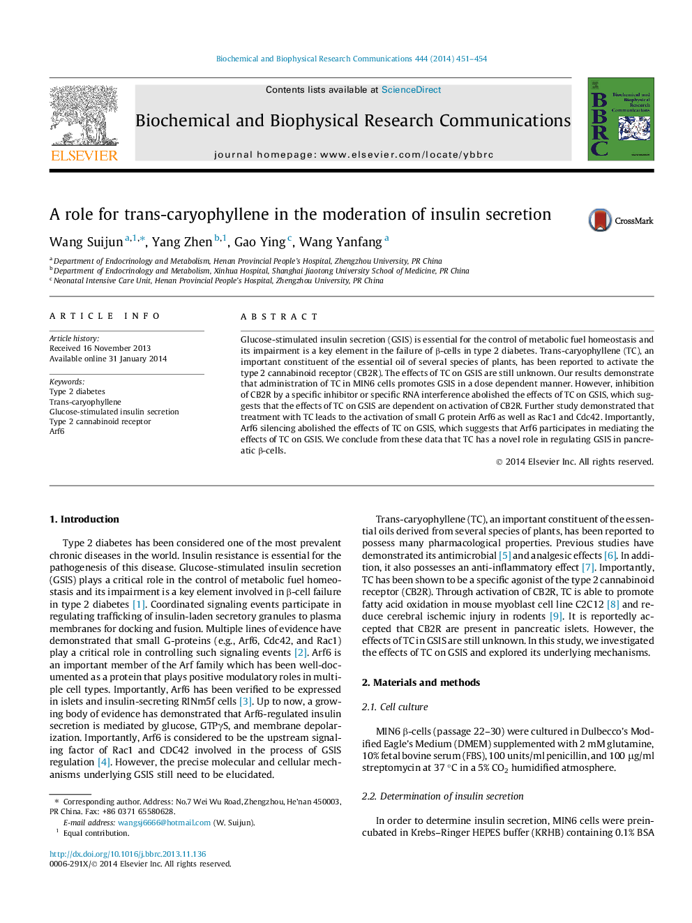 A role for trans-caryophyllene in the moderation of insulin secretion