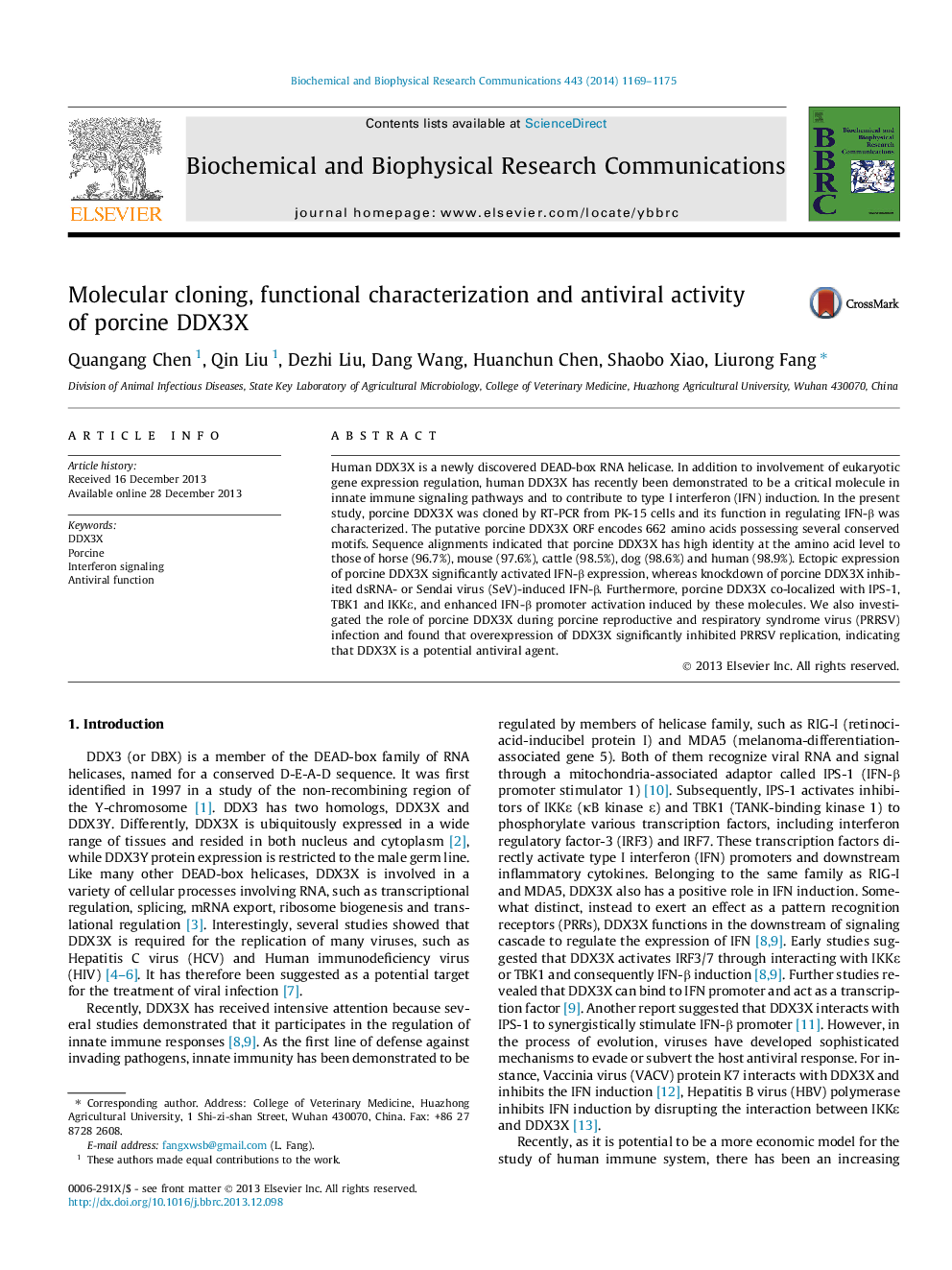 Molecular cloning, functional characterization and antiviral activity of porcine DDX3X