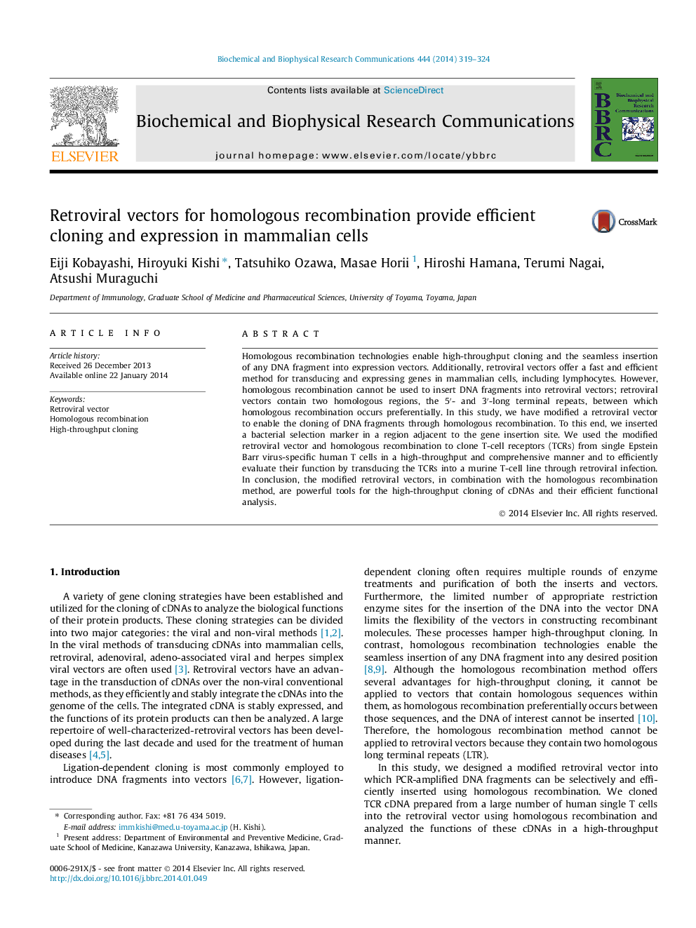 Retroviral vectors for homologous recombination provide efficient cloning and expression in mammalian cells