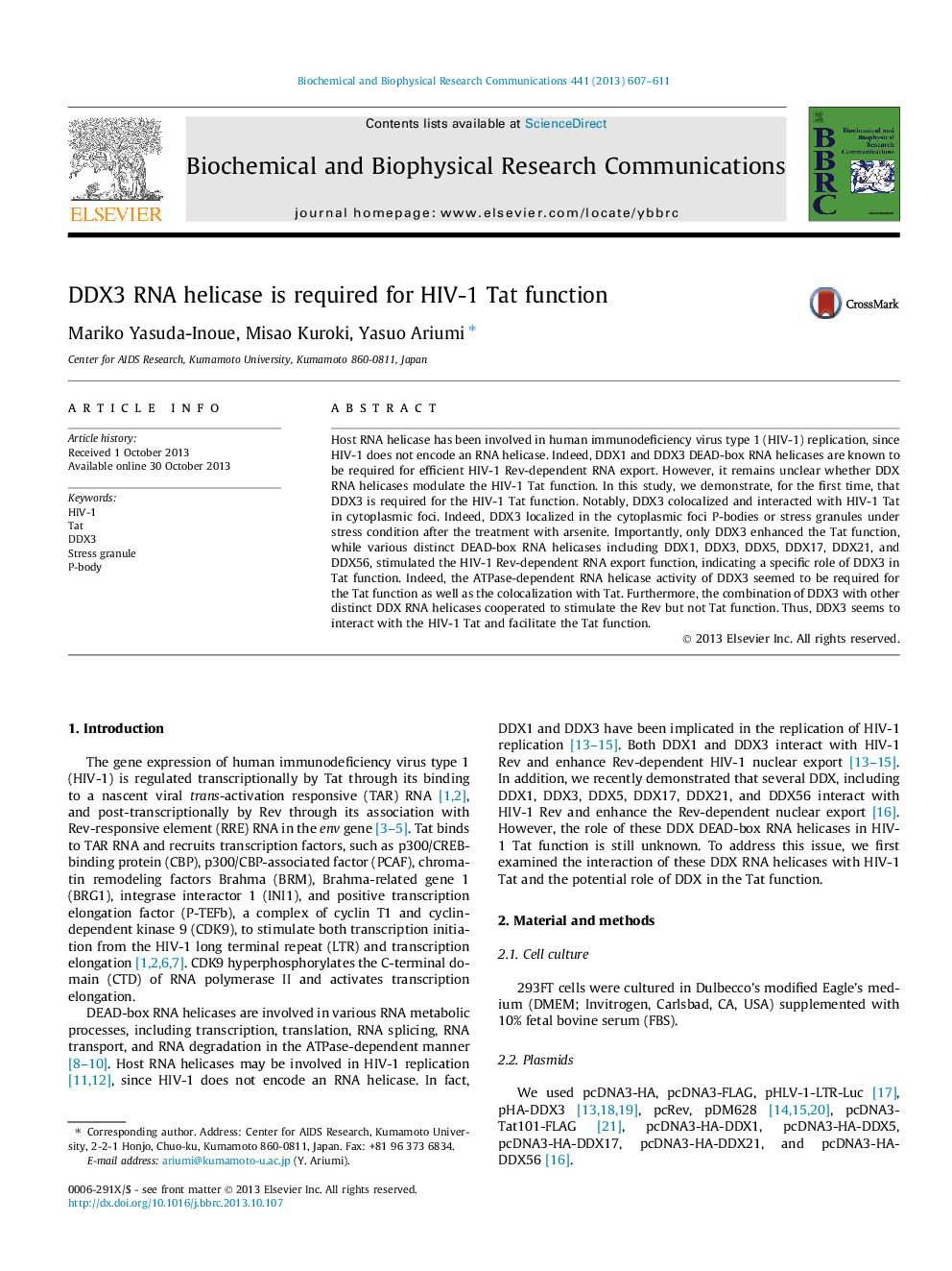 DDX3 RNA helicase is required for HIV-1 Tat function