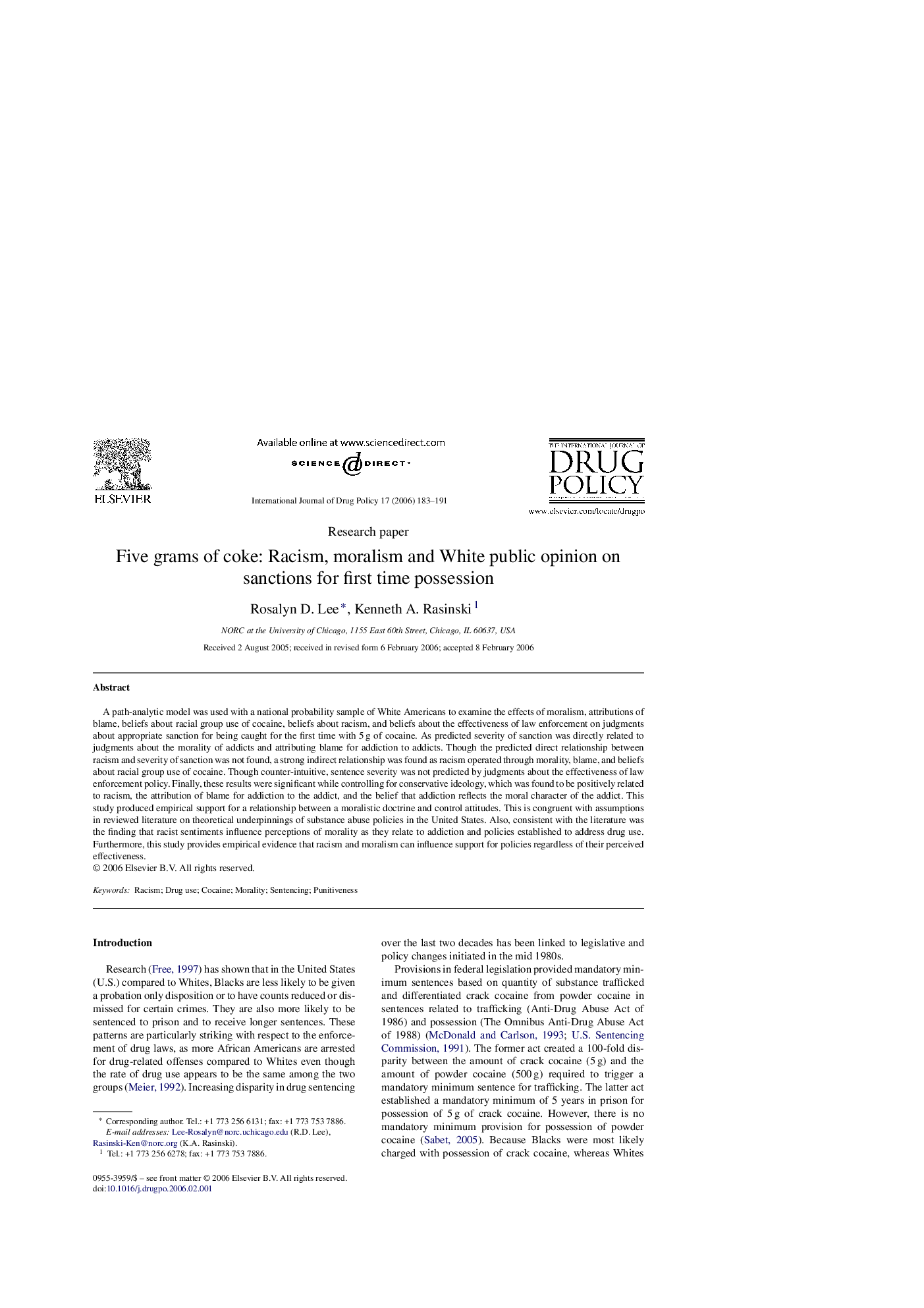 Five grams of coke: Racism, moralism and White public opinion on sanctions for first time possession