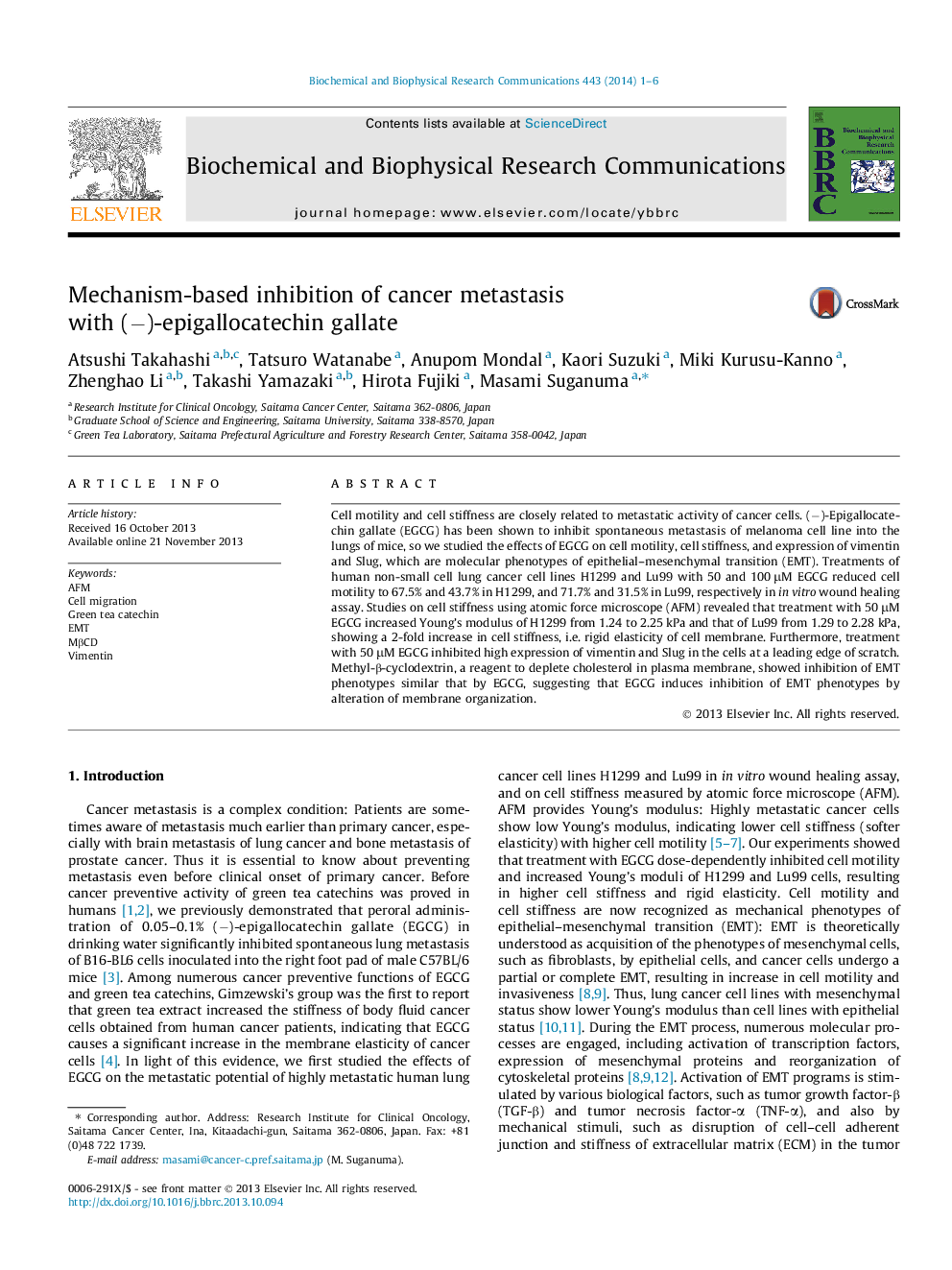 Mechanism-based inhibition of cancer metastasis with (â)-epigallocatechin gallate