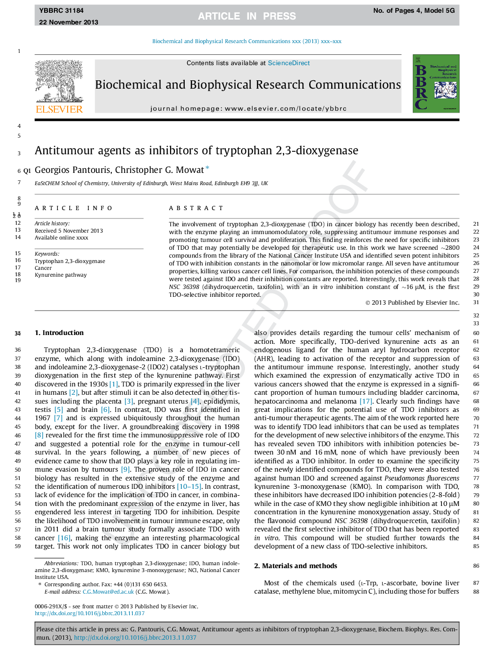 Antitumour agents as inhibitors of tryptophan 2,3-dioxygenase