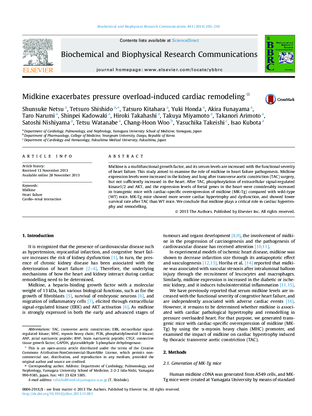 Midkine exacerbates pressure overload-induced cardiac remodeling