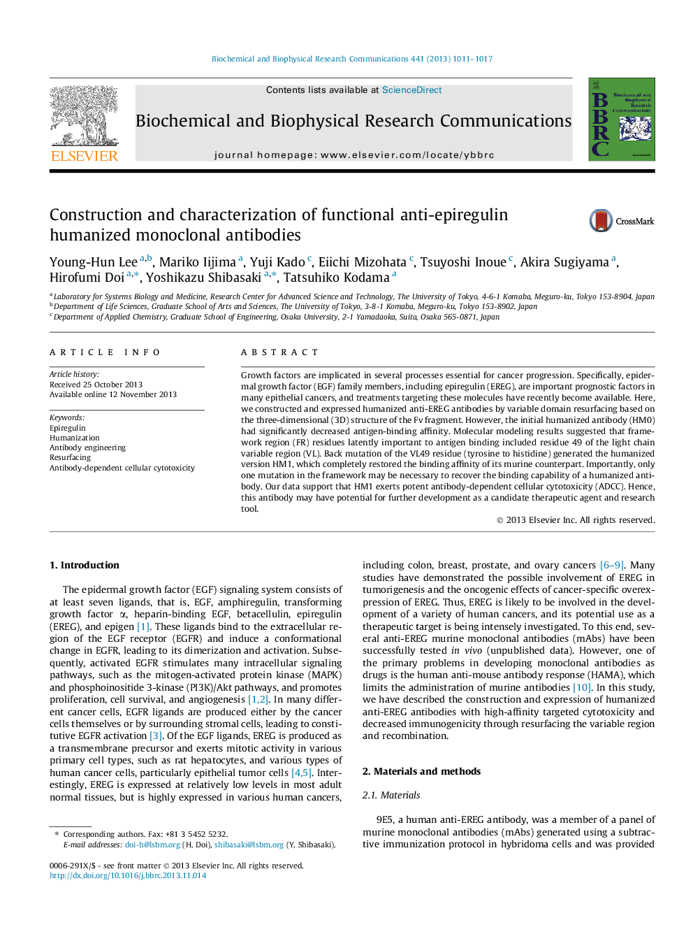 Construction and characterization of functional anti-epiregulin humanized monoclonal antibodies