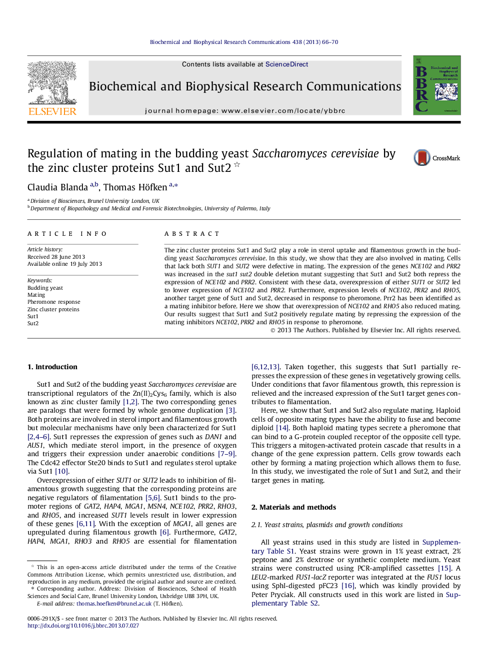 Regulation of mating in the budding yeast Saccharomyces cerevisiae by the zinc cluster proteins Sut1 and Sut2