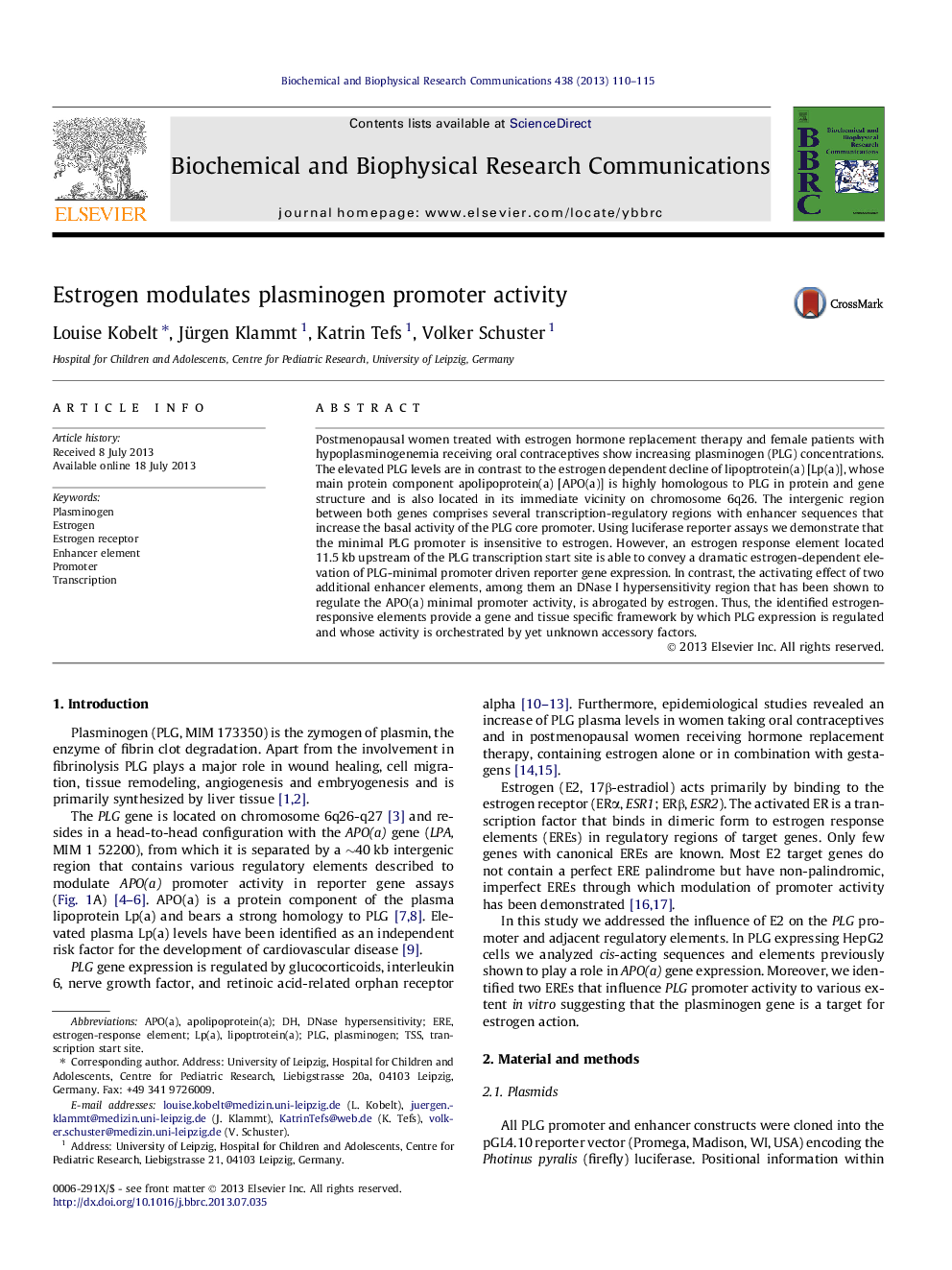 Estrogen modulates plasminogen promoter activity