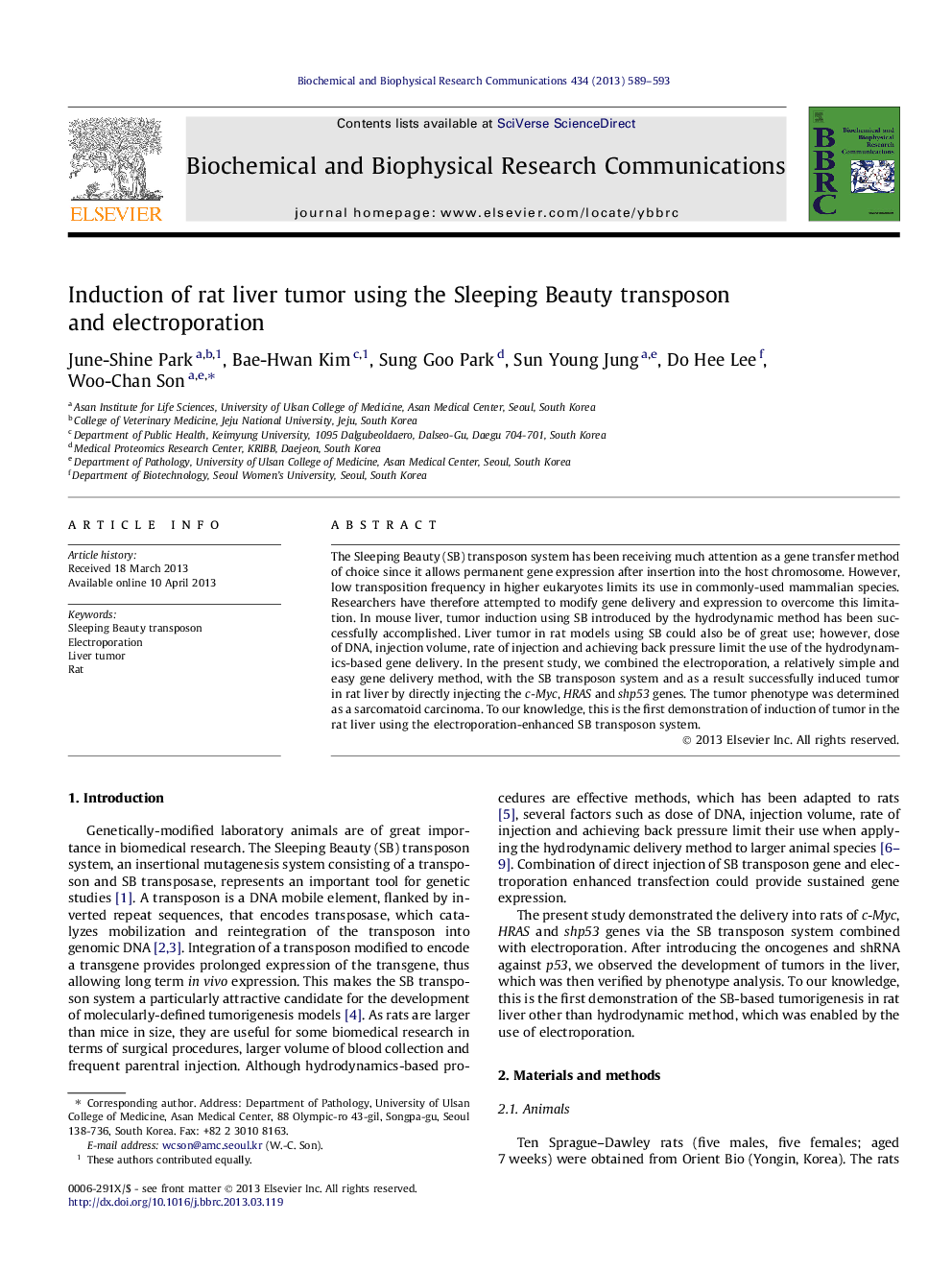 Induction of rat liver tumor using the Sleeping Beauty transposon and electroporation