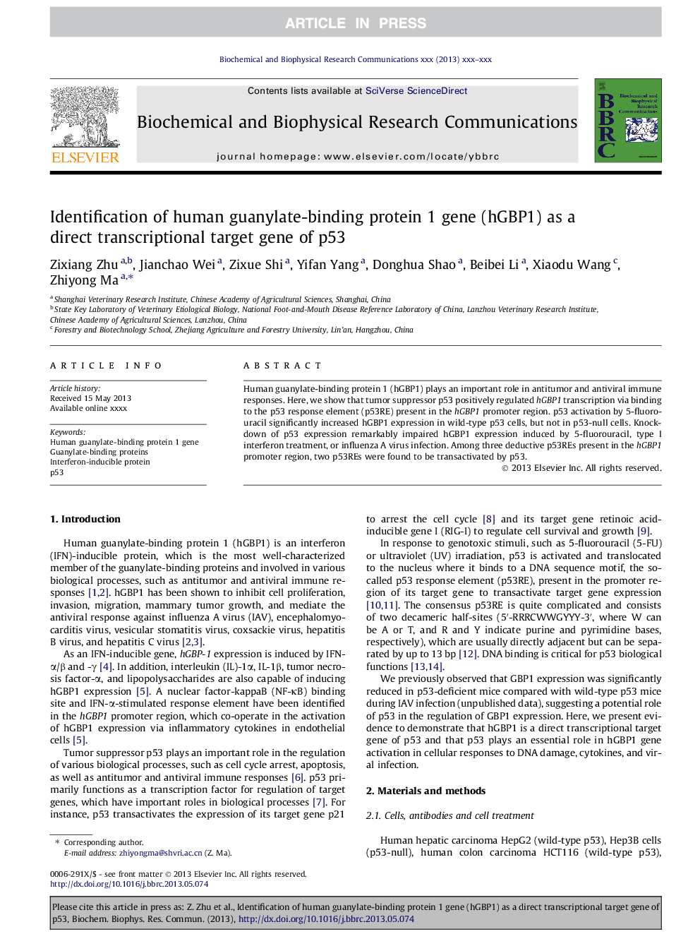 Identification of human guanylate-binding protein 1 gene (hGBP1) as a direct transcriptional target gene of p53