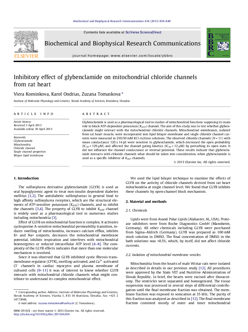 Inhibitory effect of glybenclamide on mitochondrial chloride channels from rat heart