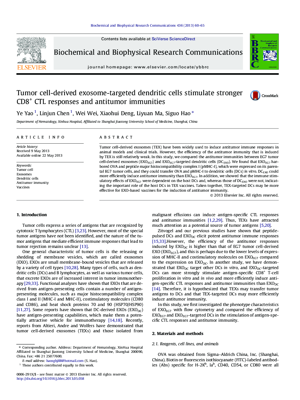 Tumor cell-derived exosome-targeted dendritic cells stimulate stronger CD8+ CTL responses and antitumor immunities