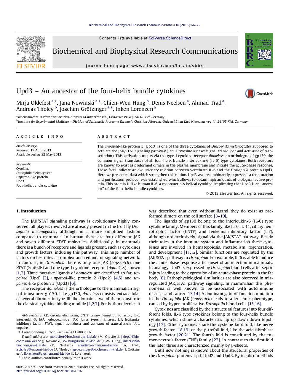 Upd3 - An ancestor of the four-helix bundle cytokines