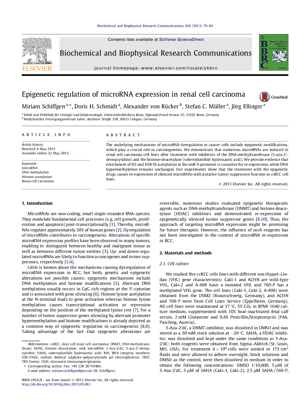 Epigenetic regulation of microRNA expression in renal cell carcinoma