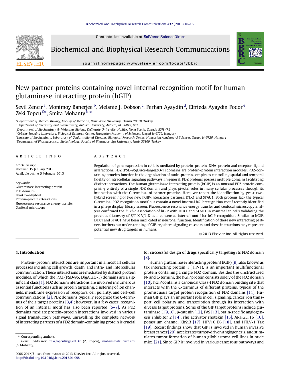 New partner proteins containing novel internal recognition motif for human glutaminase interacting protein (hGIP)