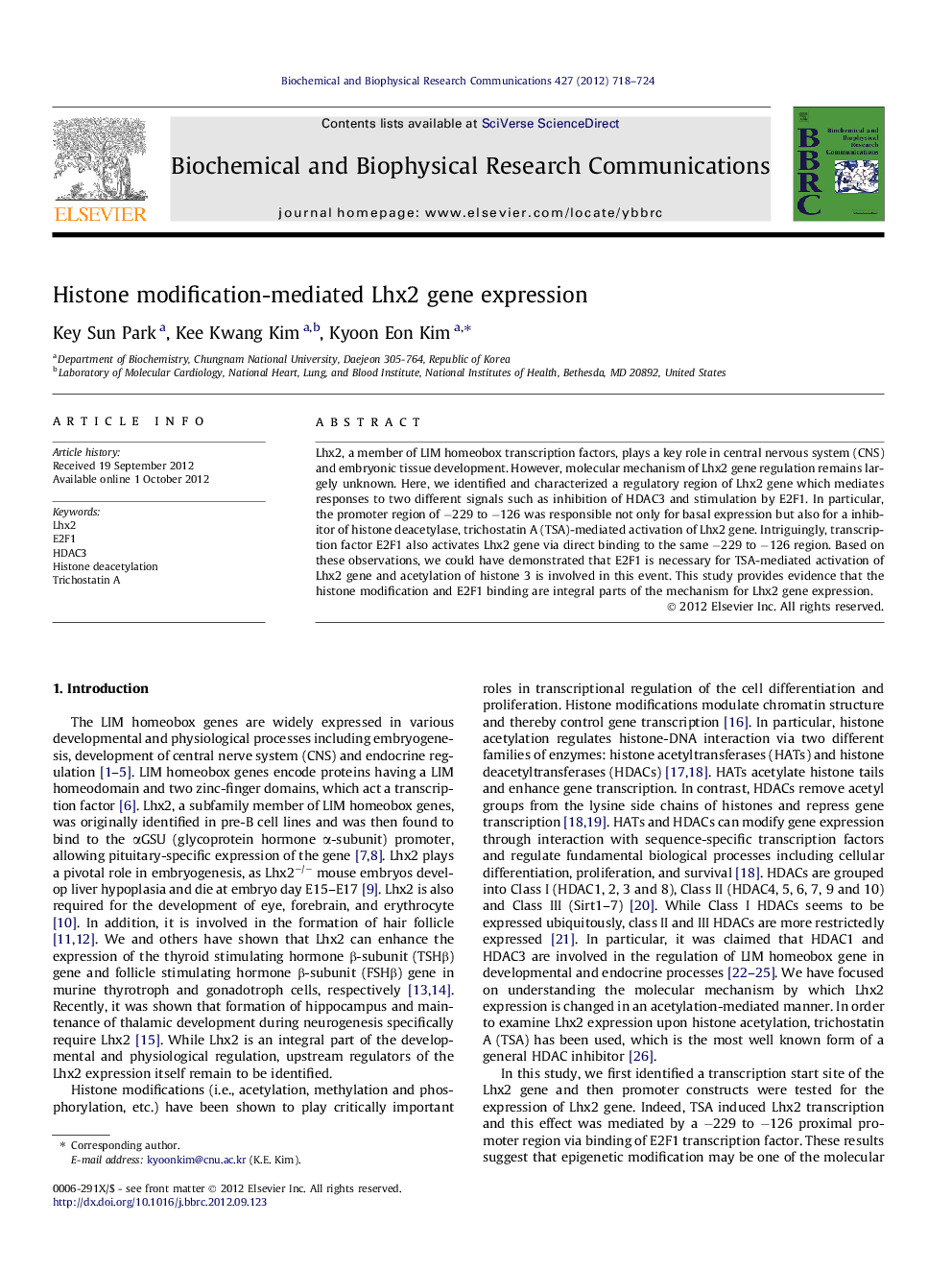 Histone modification-mediated Lhx2 gene expression