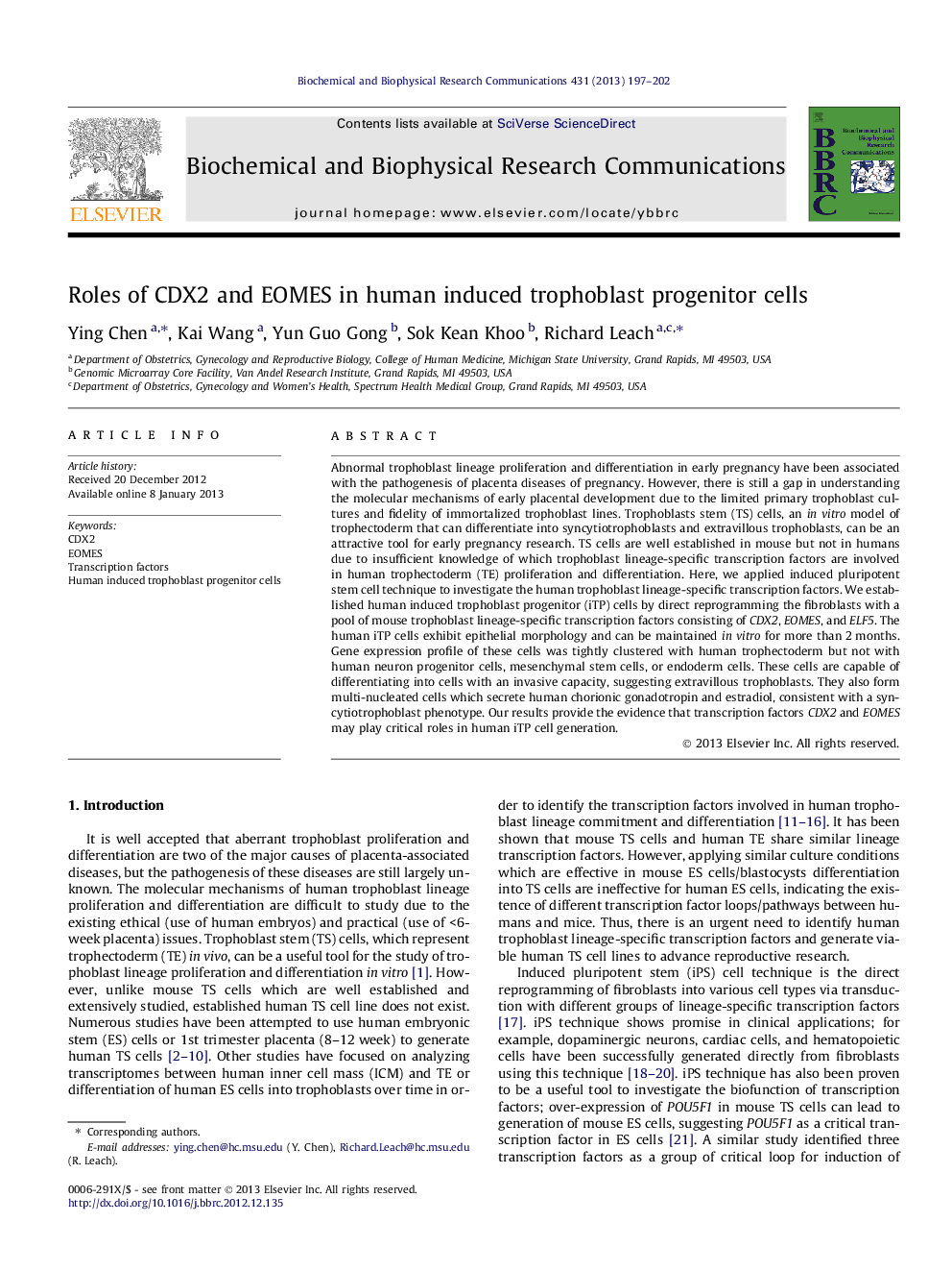 Roles of CDX2 and EOMES in human induced trophoblast progenitor cells