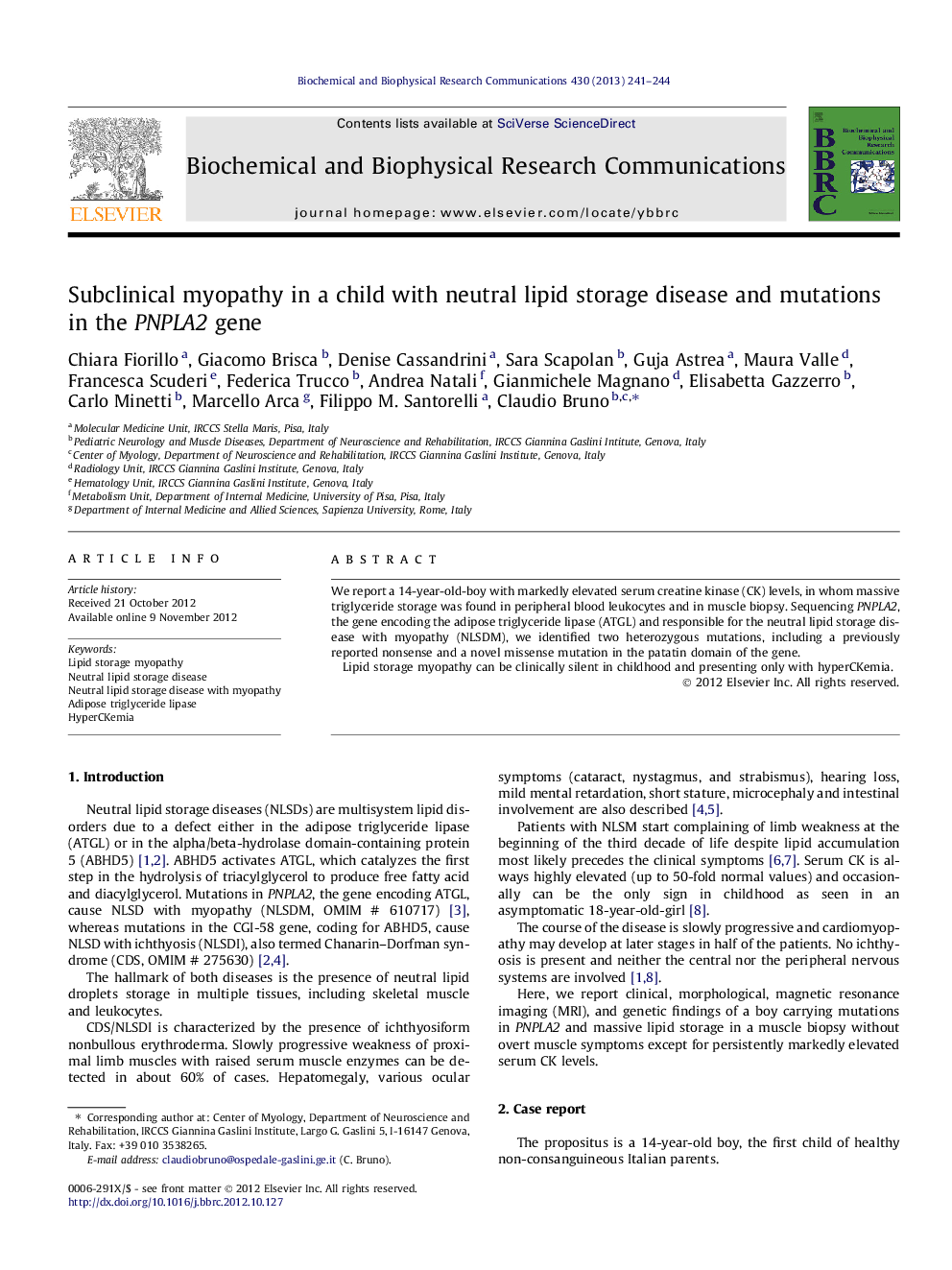 Subclinical myopathy in a child with neutral lipid storage disease and mutations in the PNPLA2 gene