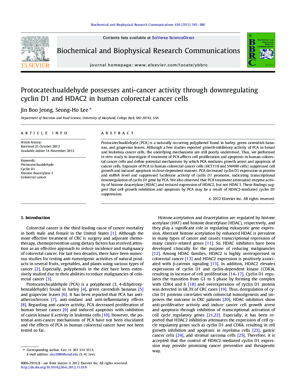 Protocatechualdehyde possesses anti-cancer activity through downregulating cyclin D1 and HDAC2 in human colorectal cancer cells