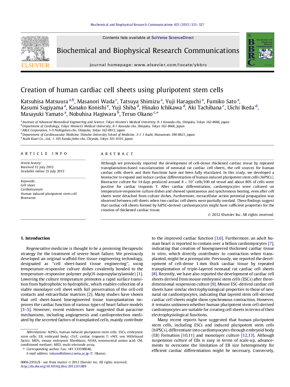 Creation of human cardiac cell sheets using pluripotent stem cells