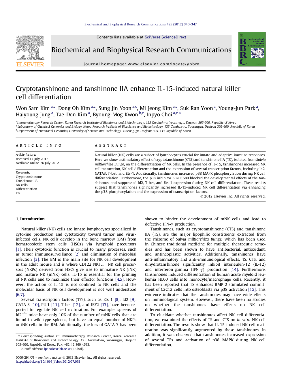 Cryptotanshinone and tanshinone IIA enhance IL-15-induced natural killer cell differentiation