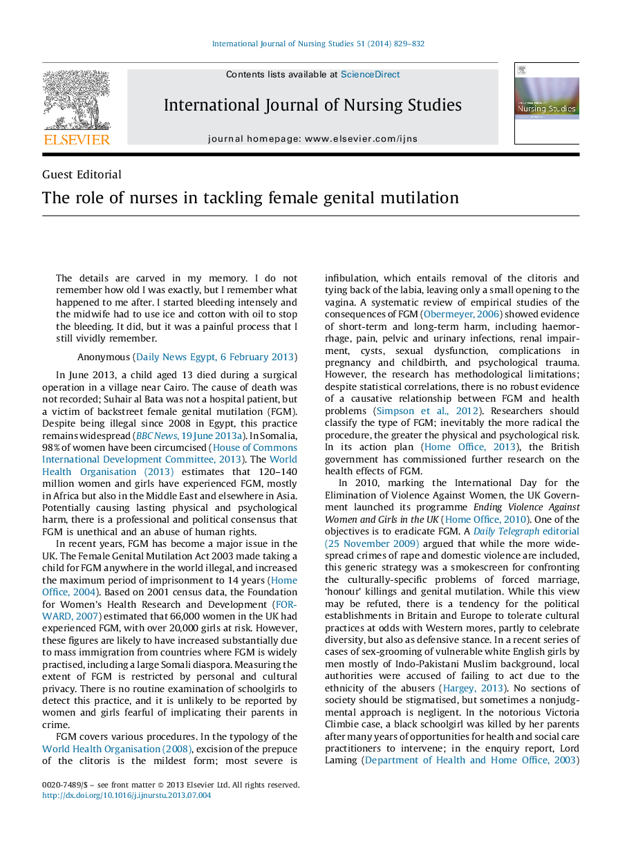 The role of nurses in tackling female genital mutilation