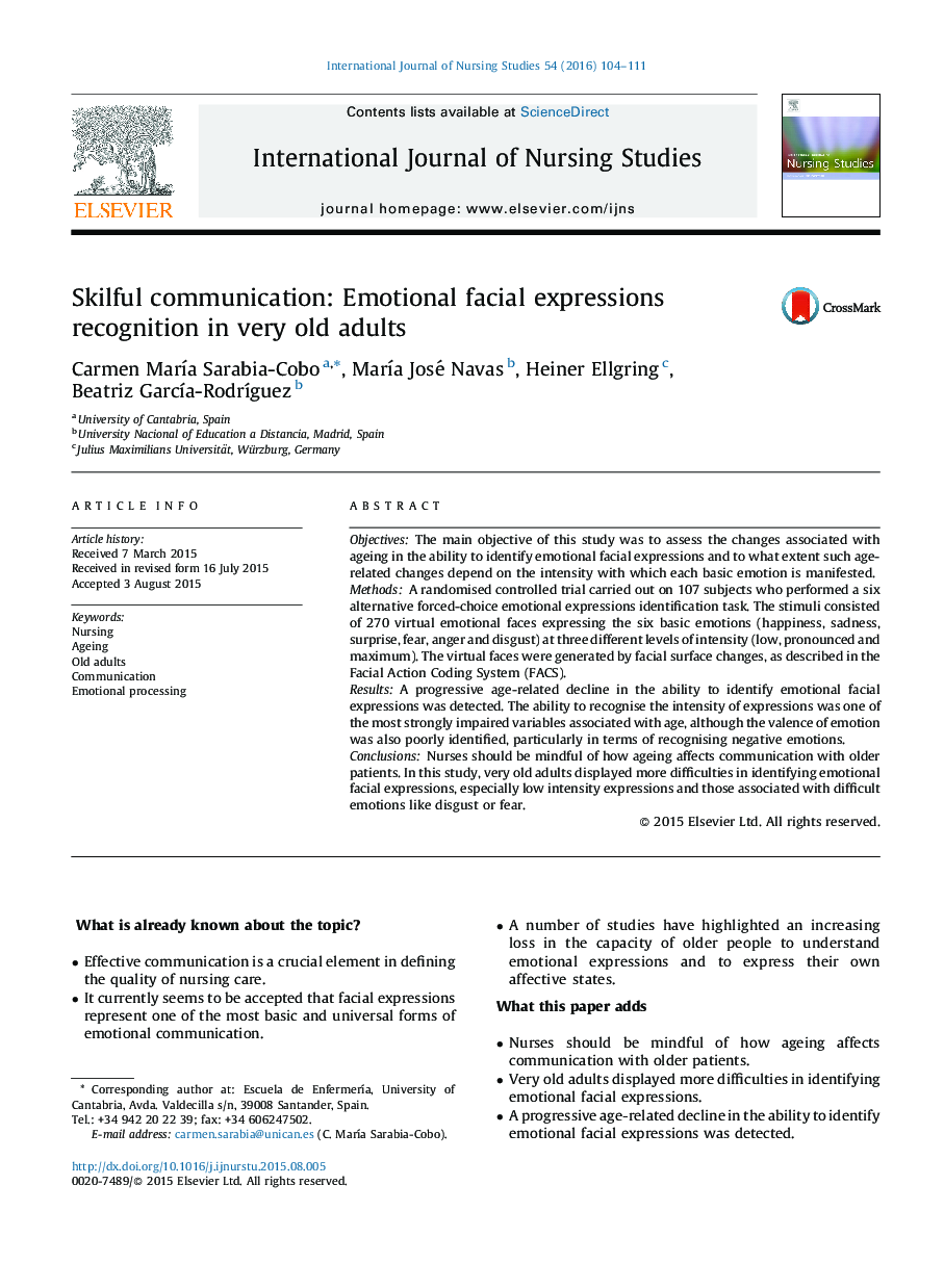 Skilful communication: Emotional facial expressions recognition in very old adults