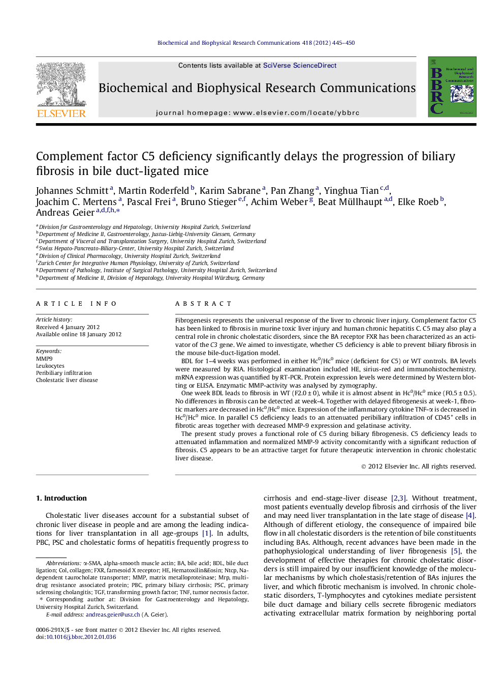 Complement factor C5 deficiency significantly delays the progression of biliary fibrosis in bile duct-ligated mice