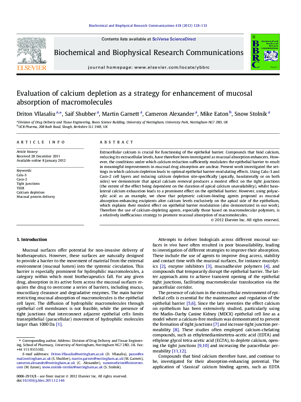 Evaluation of calcium depletion as a strategy for enhancement of mucosal absorption of macromolecules