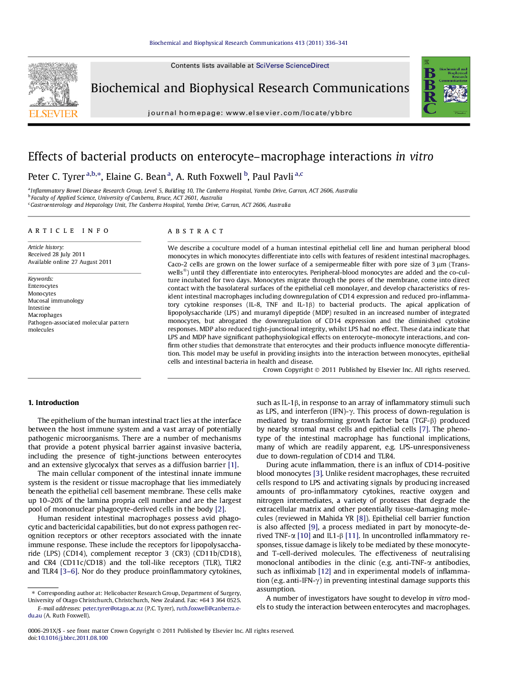 Effects of bacterial products on enterocyte-macrophage interactions in vitro