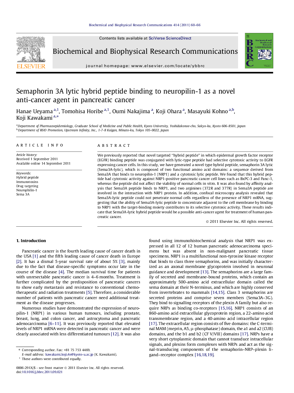 عکس صفحه اول مقاله: Semaphorin 3A lytic hybrid peptide binding to neuropilin-1 as a novel anti-cancer agent in pancreatic cancer Semaphorin 3A lytic hybrid peptide binding to neuropilin-1 as a novel anti-cancer agent in pancreatic cancer