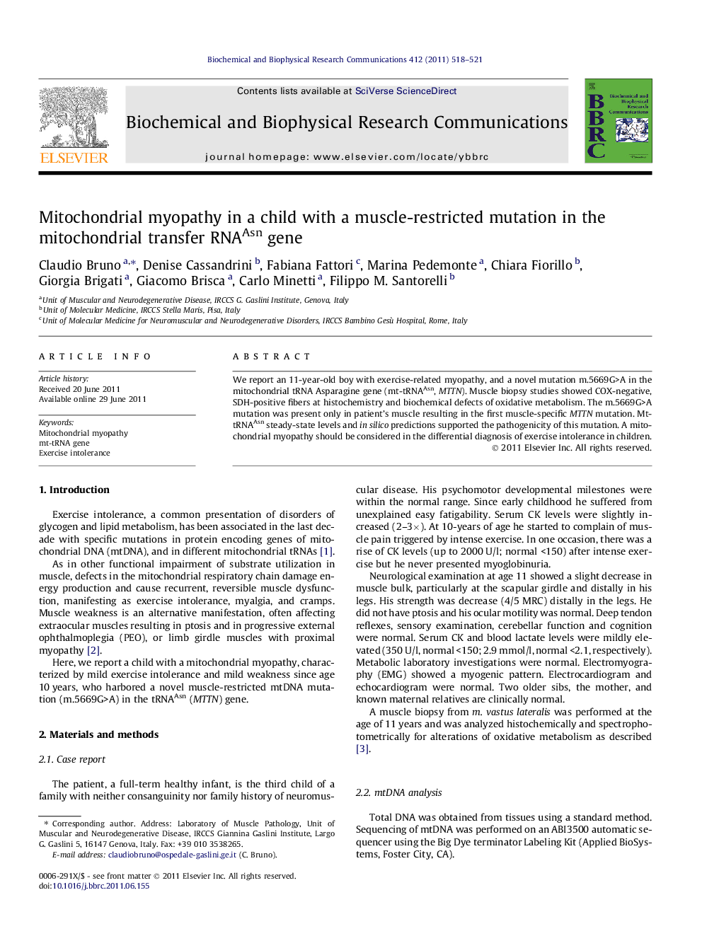 Mitochondrial myopathy in a child with a muscle-restricted mutation in the mitochondrial transfer RNAAsn gene