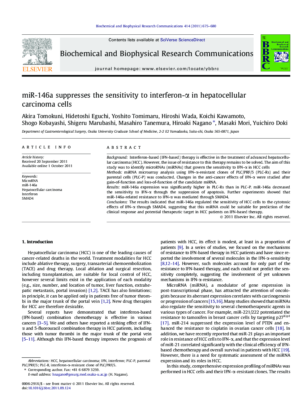 miR-146a suppresses the sensitivity to interferon-Î± in hepatocellular carcinoma cells