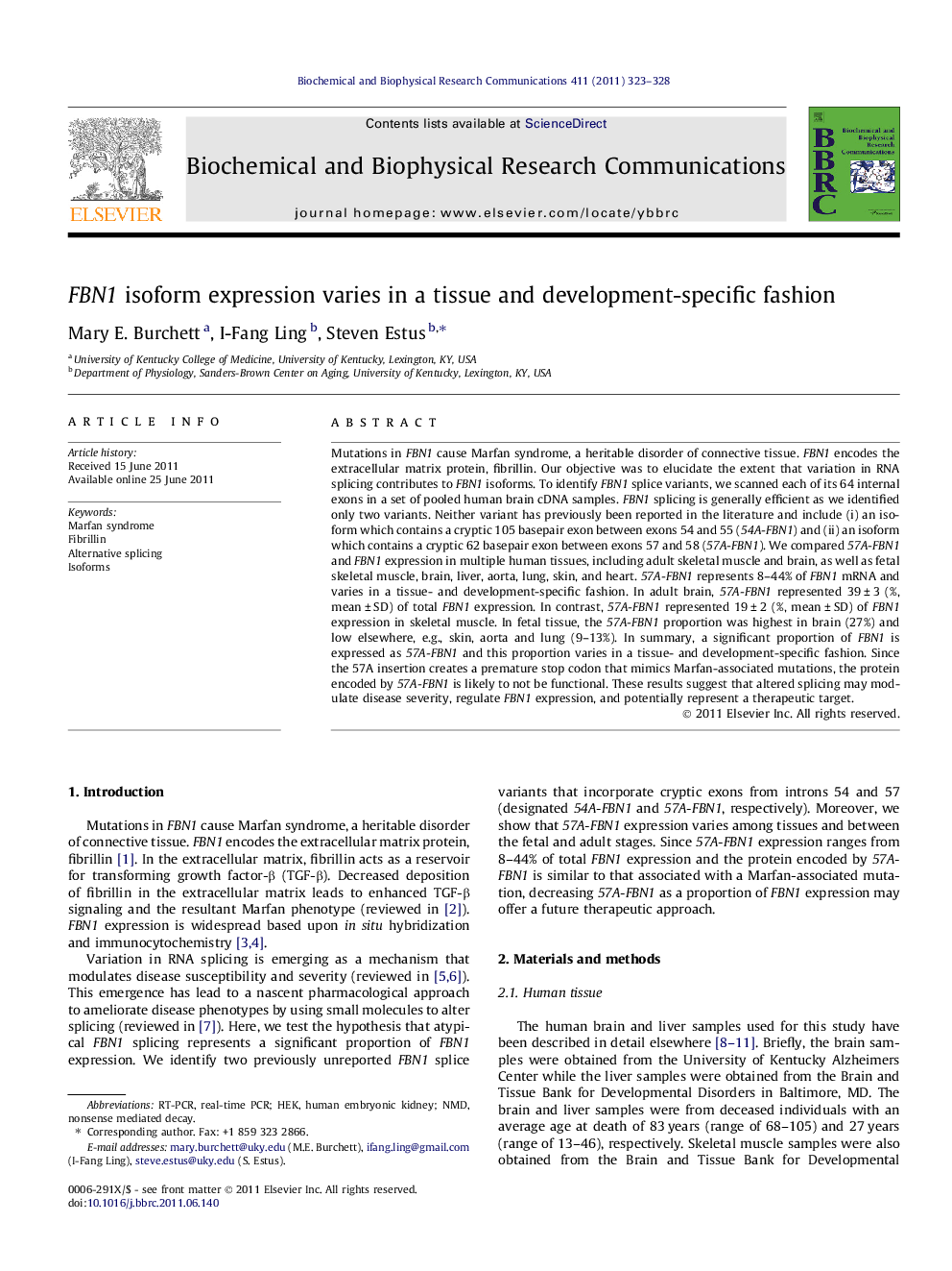 FBN1 isoform expression varies in a tissue and development-specific fashion