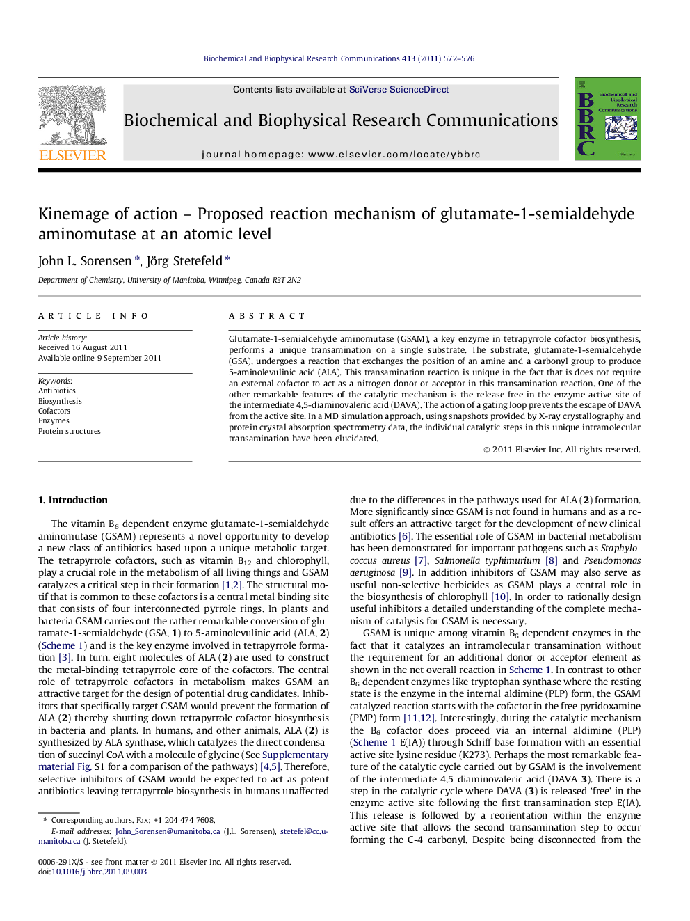 Kinemage of action - Proposed reaction mechanism of glutamate-1-semialdehyde aminomutase at an atomic level