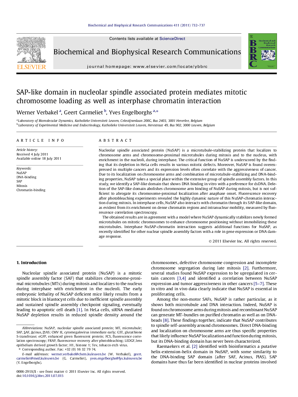 SAP-like domain in nucleolar spindle associated protein mediates mitotic chromosome loading as well as interphase chromatin interaction