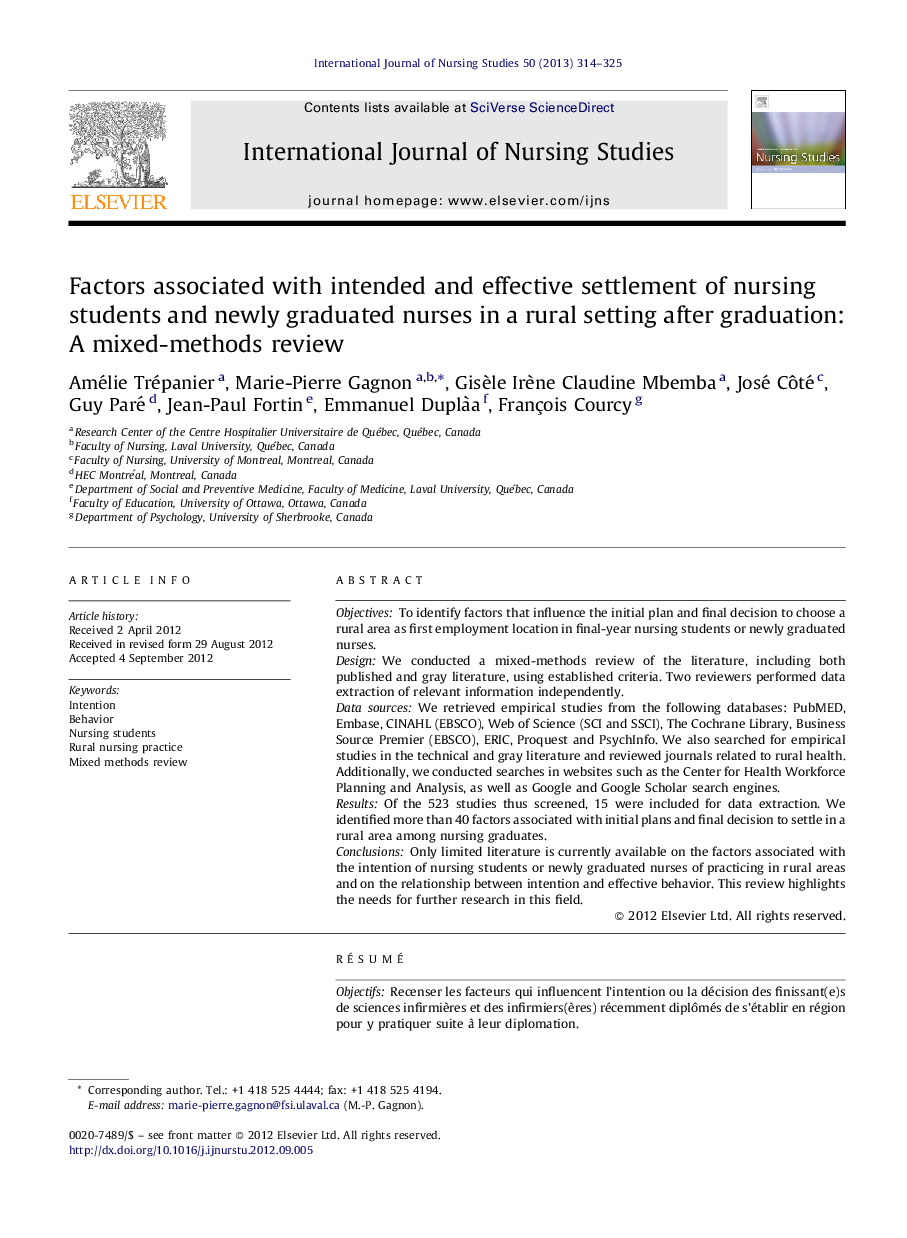 Factors associated with intended and effective settlement of nursing students and newly graduated nurses in a rural setting after graduation: A mixed-methods review