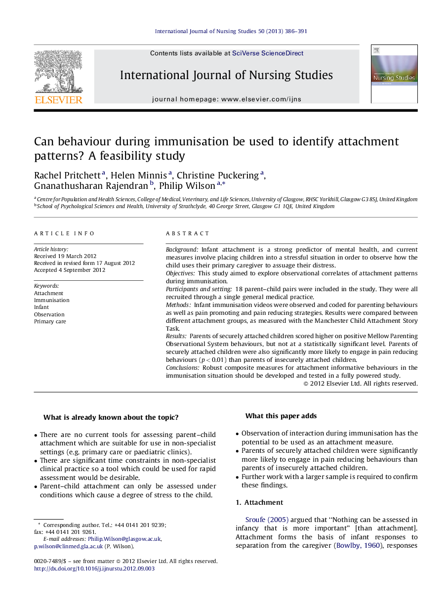 Can behaviour during immunisation be used to identify attachment patterns? A feasibility study