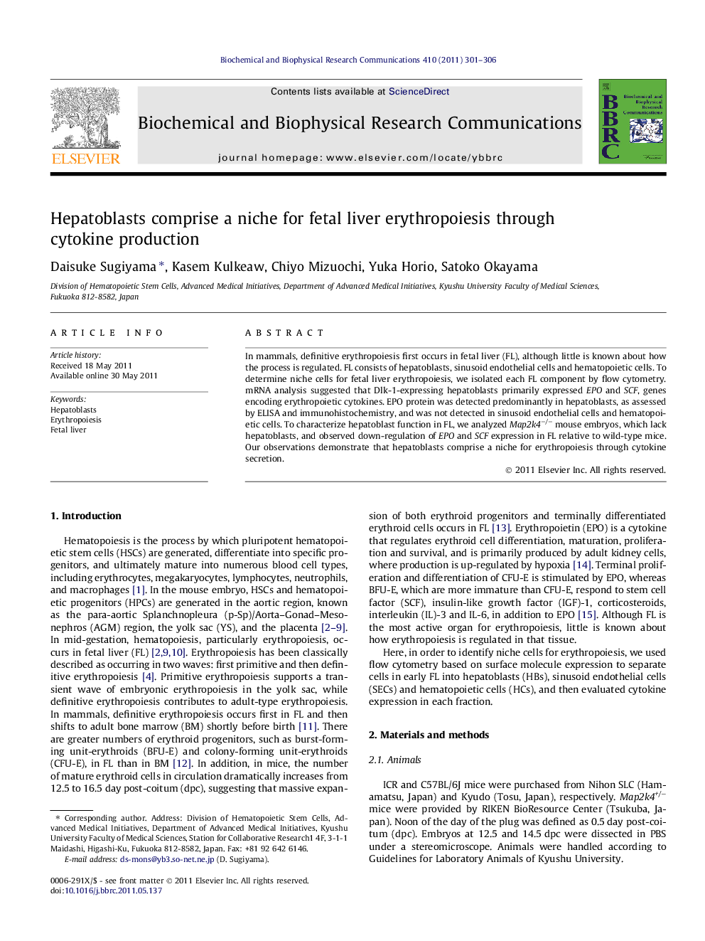 Hepatoblasts comprise a niche for fetal liver erythropoiesis through cytokine production