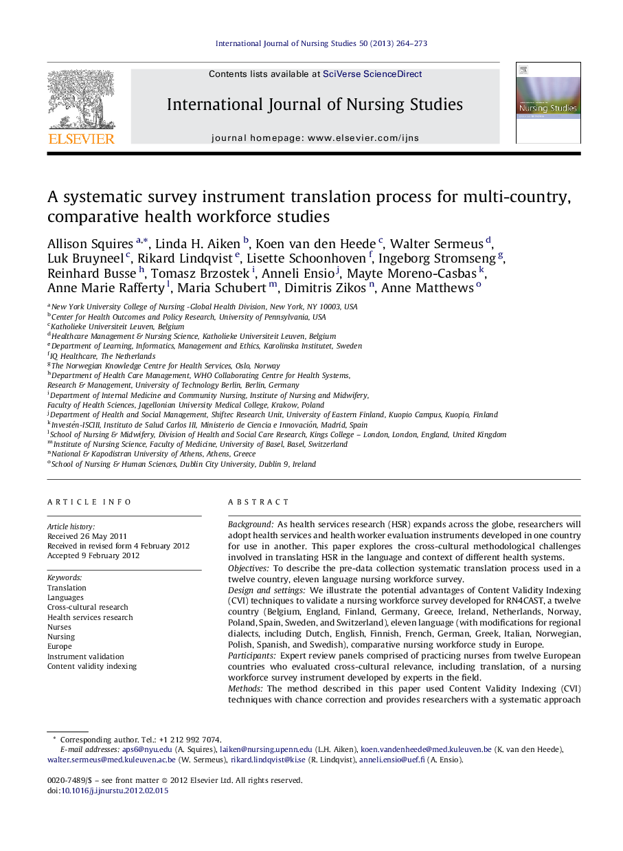 A systematic survey instrument translation process for multi-country, comparative health workforce studies